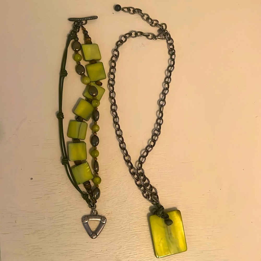 Silpada Lime Green Mother of Pearl Pyrite Necklace and Bracelet Set